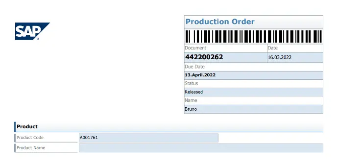 SAP Production Order Barcode